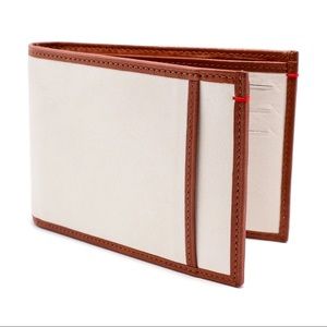 NIB Men’s Recess Bi-Fold Leather Wallet Ivory Brown Trim